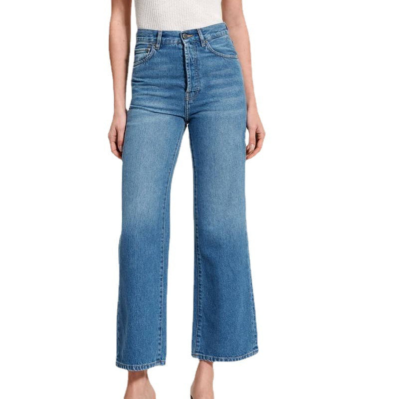 Spring New Versatile Loose High Waist Straight Retro Women's Jeans