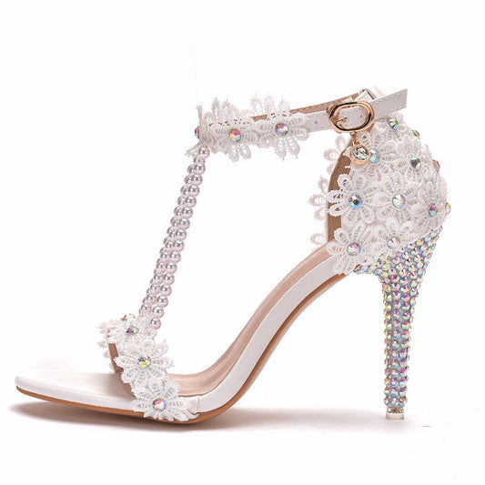 Women's Elegant White Floral Heels for Weddings and Special Occasions showcase